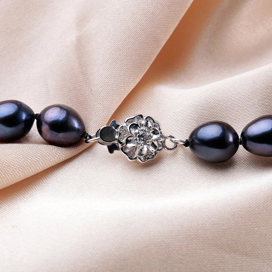 Arrival 8-9 mm Natural Freshwater Black Pearl Jewelry Necklace 925 Sterling Silver Flower Buckle Fine Jewelry For Women 250407