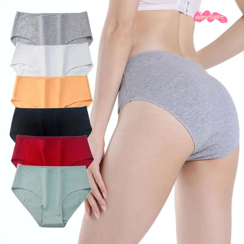6PCS/Set Cotton Panties Women High Waist Briefs Seamless Underwear Comfort Female Underpants Solid Color Pantys M-2XL Intimates ddmySept