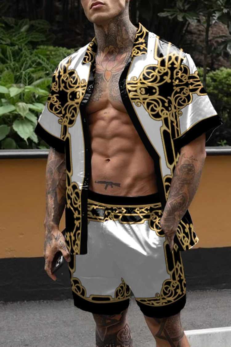 Hot Hawaii set mens printed set short sleeved summer casual floral beach shirt two-piece set 2022 new mens setXJ250412
