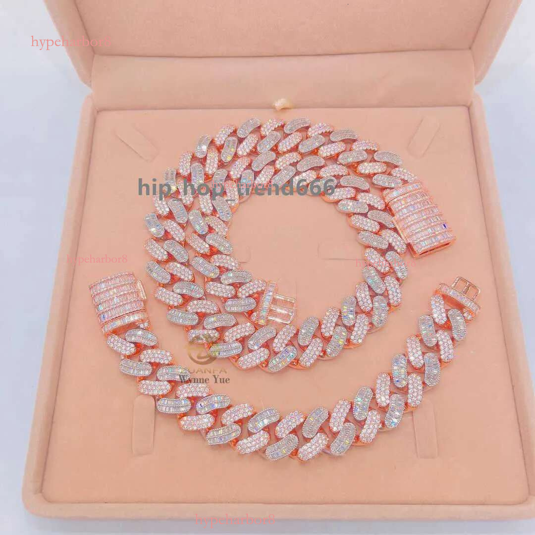 Solid Sterg Sier 18mm Baguette Thick VVS Moissanite Cuban k Chain