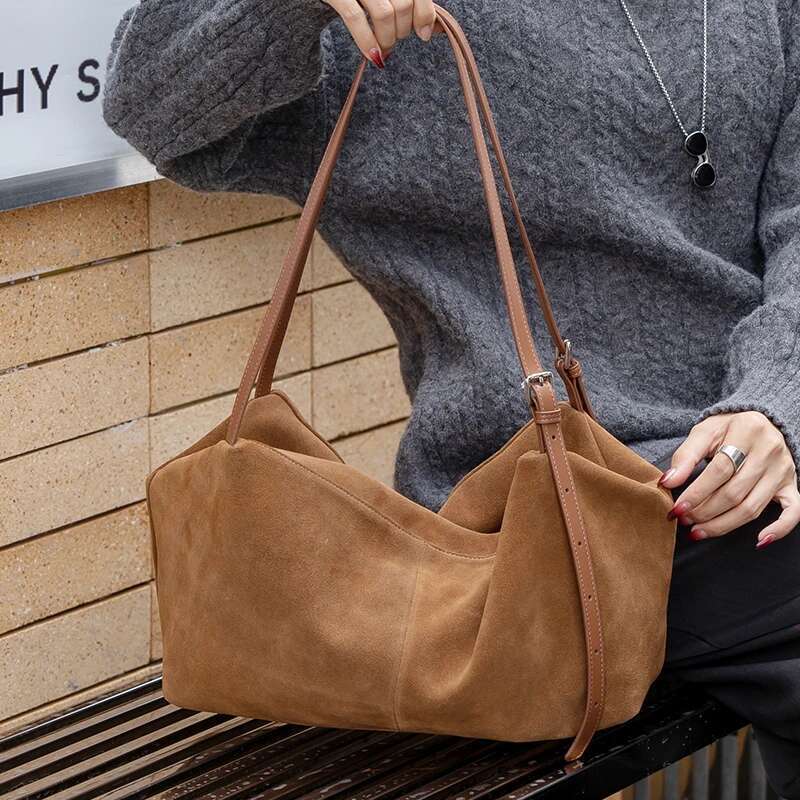 Designer Bag Women's Suede Cow Genuine Leather Shoulder Bags Ladies Soft Cowhide Crossbody Bag Female Design Lazy Commuting Handbag