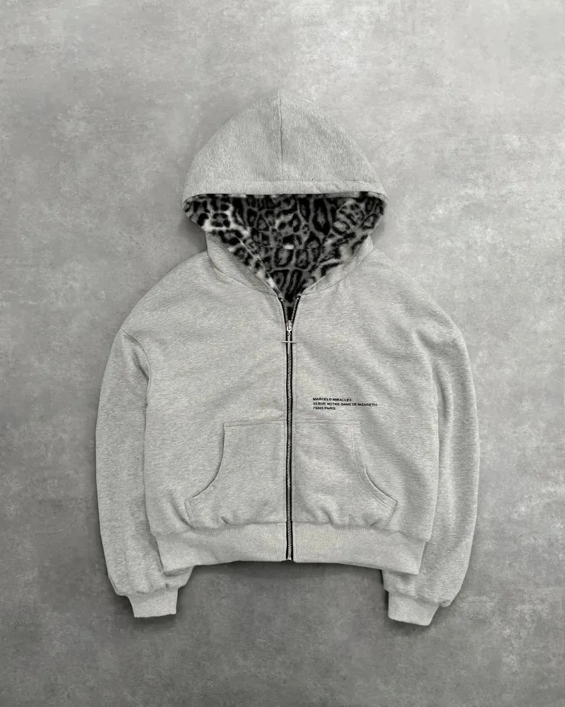 American Reversible Leopard Print Zipper Hoodie Mens and Womens Lined Jacket Y2K Casual Fashion Warm Sweatshirt 251111 - view 3
