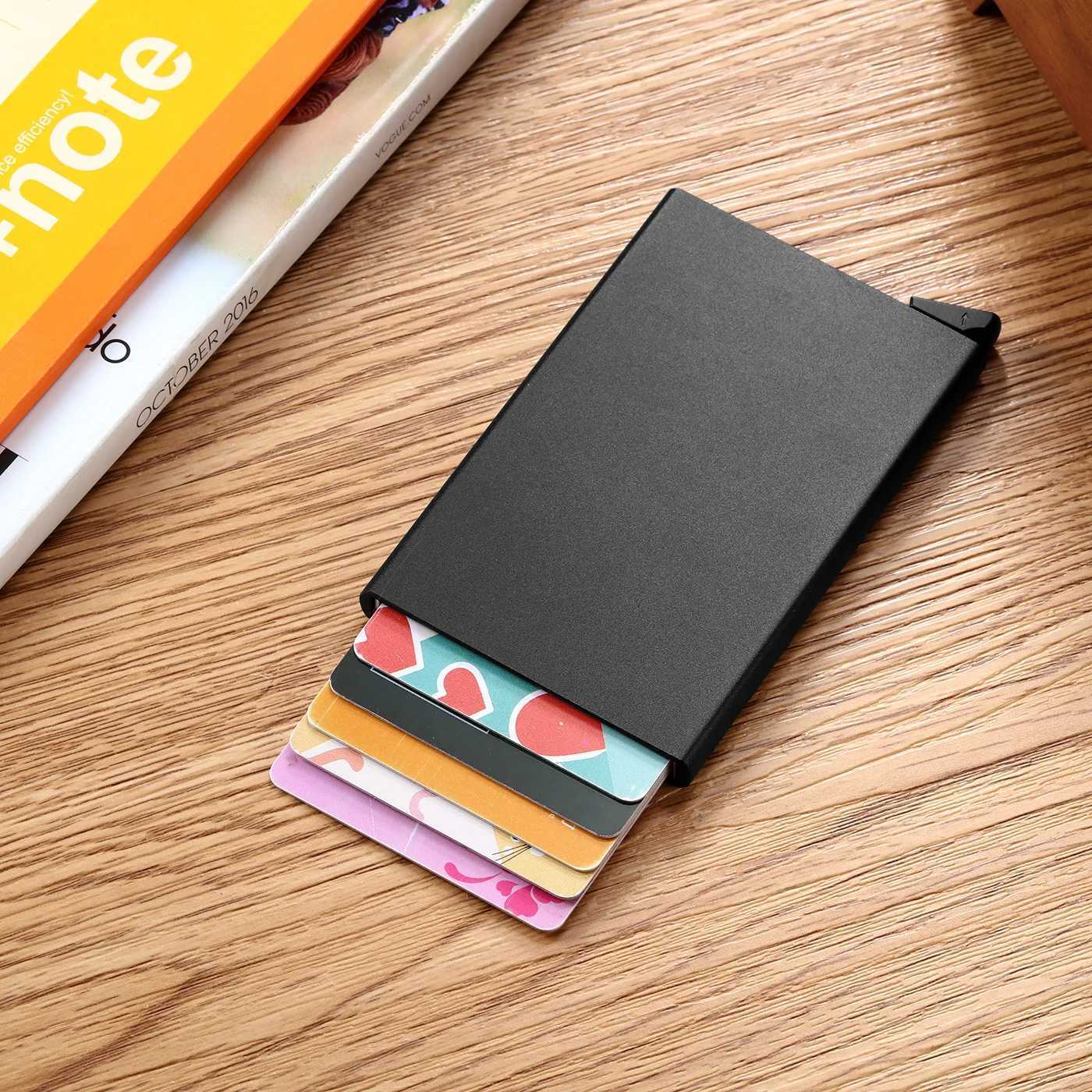 Anti theft ID card card holder door cardboard box thin aluminum metal wallet pocket bank womens card box Z250411
