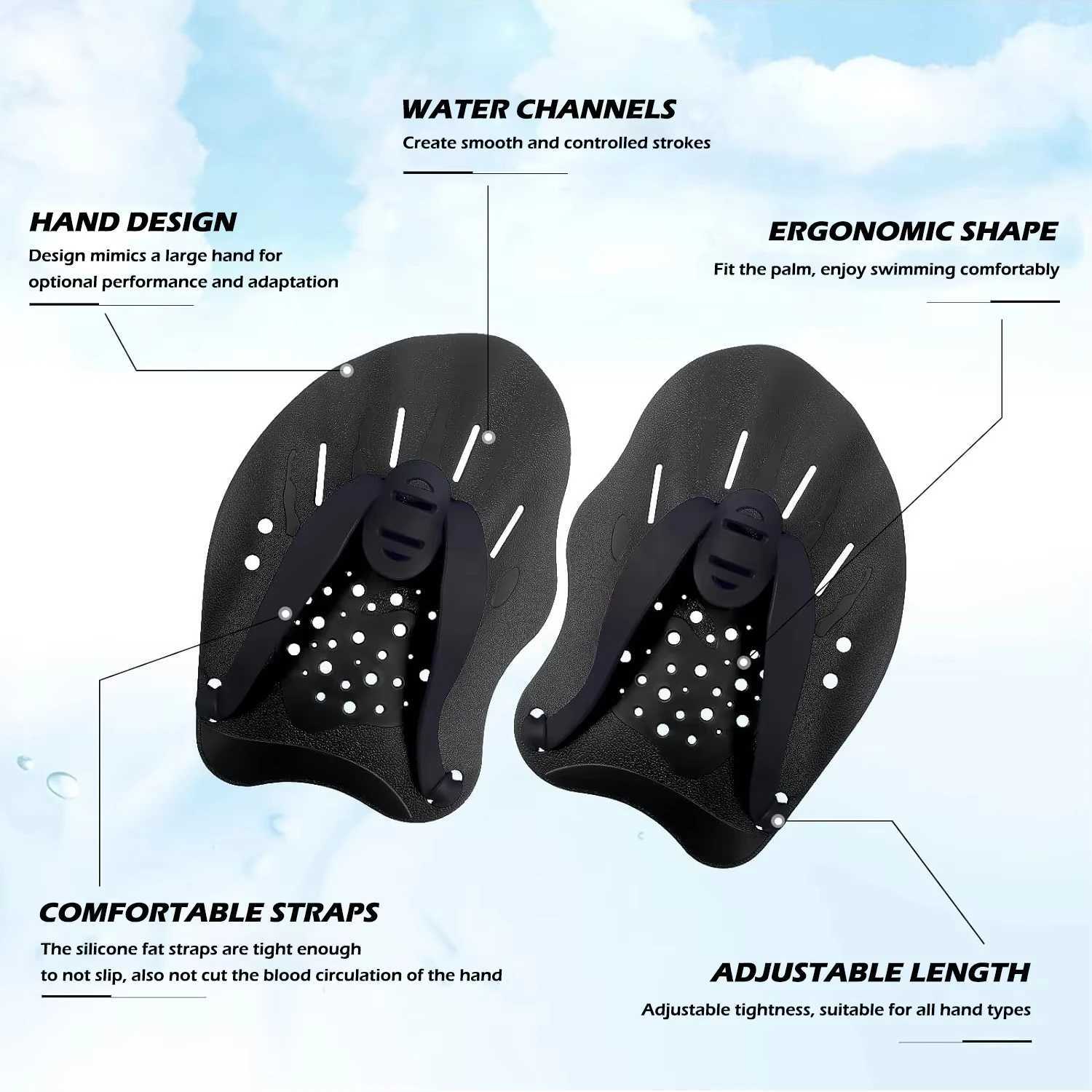 1 pair of swimming training hand turners with adjustable silicone tapeY250412