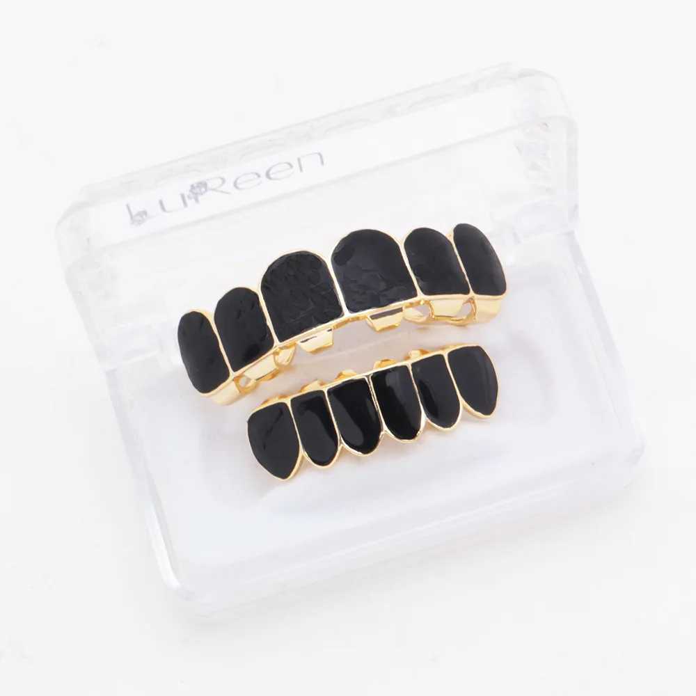 Black Color Gold Teen Grizz Top Bootom Dental Mouth Caps Role Playing Party Rap Singer Hip Hop Jewelry TG087 W250412