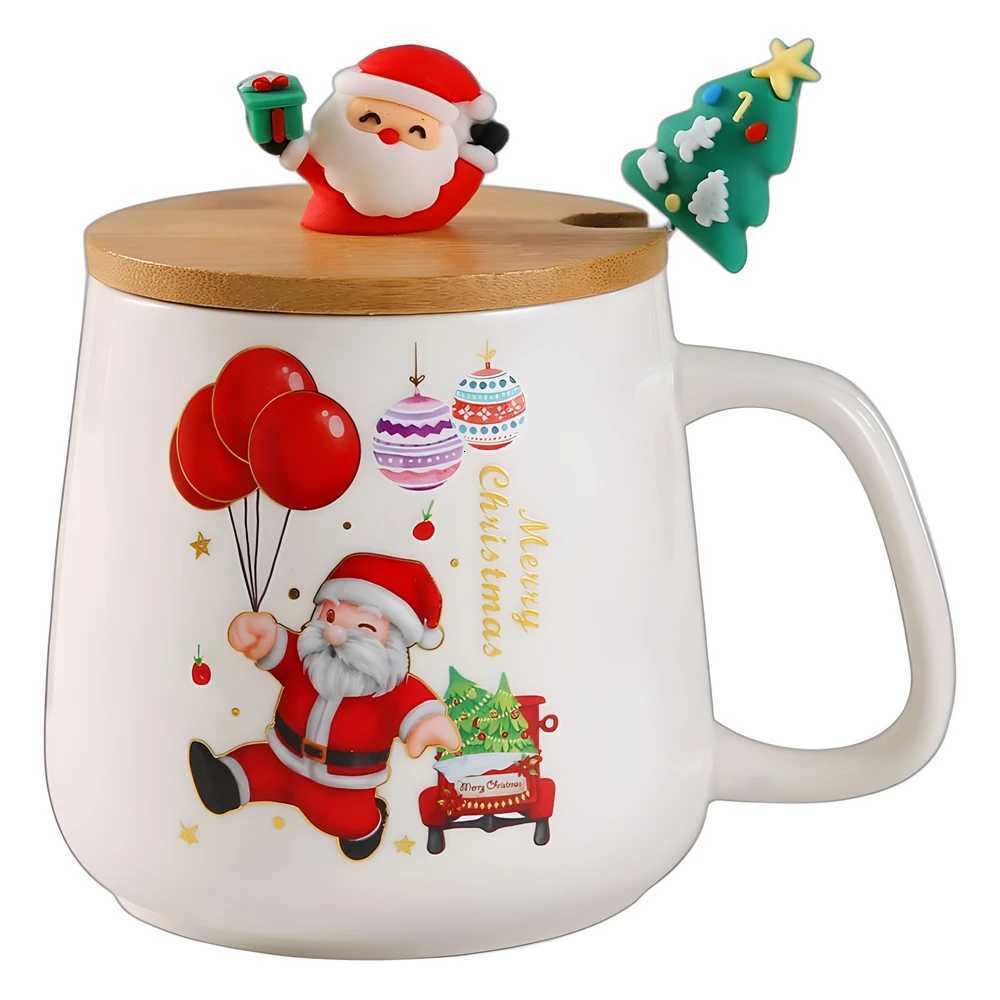 Christmas Christmas Themed Santa Reindeer Ceramic Coffee Mug with Lid and Spoon Perfect Holiday Gift Y251112