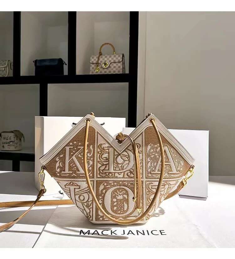 Autumn Textured Leather Embroidery Striped Bucket Women Fashion Handbag Lady Purse Female Shoulder Messenger Casual Bag
