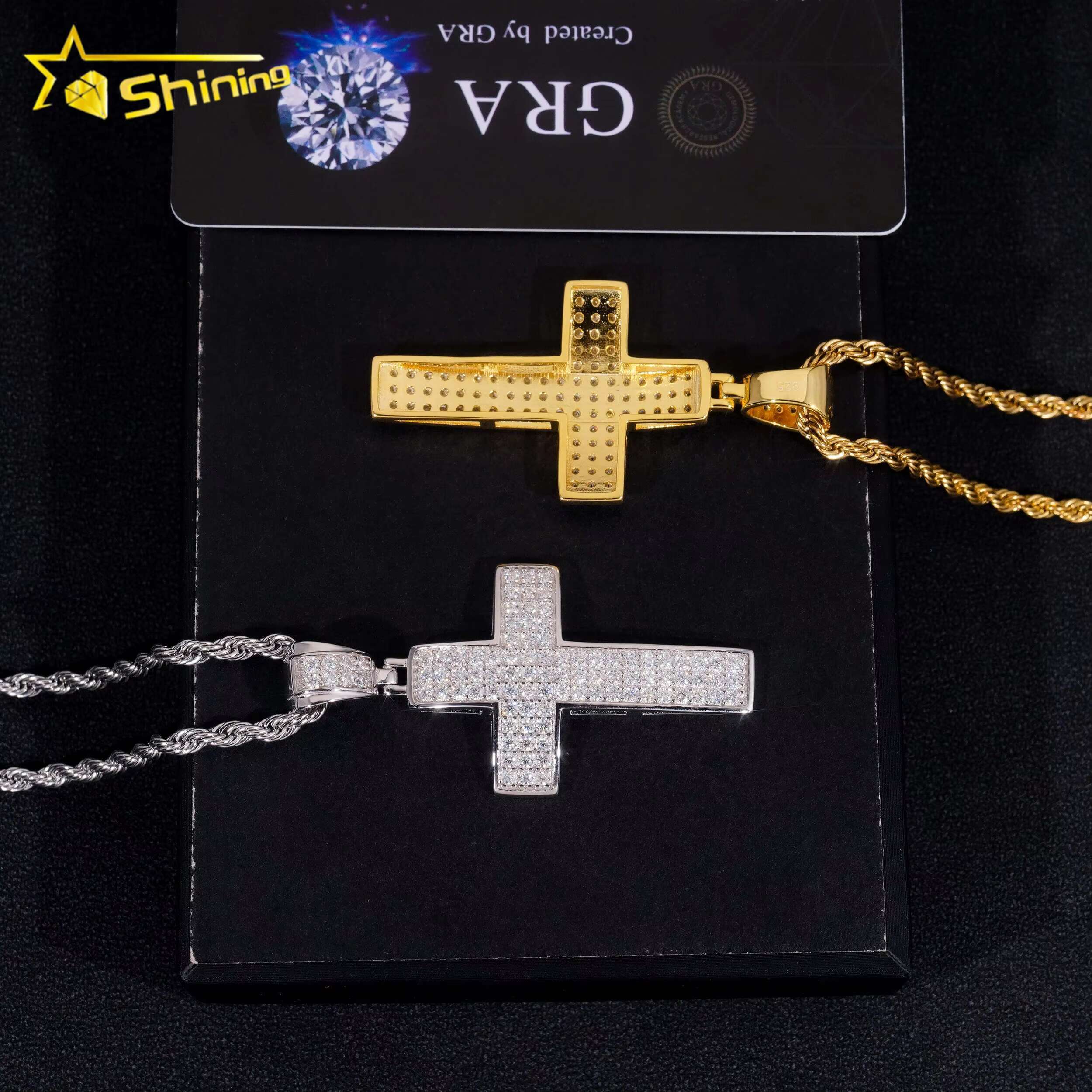 Hip Hop Jewelry 925 Sterling Silver Pass Diamond Tester Iced Out Cross Moissanite Pendants