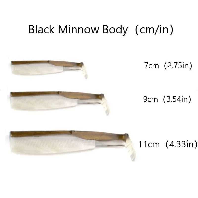 TEKNIK Black Minnow Body Soft Lure Jig Head 70mm/90mm/110mm Black Minnow For Bass Pike Silicone Bait Easy Shiner Jigging Leurre Z250411