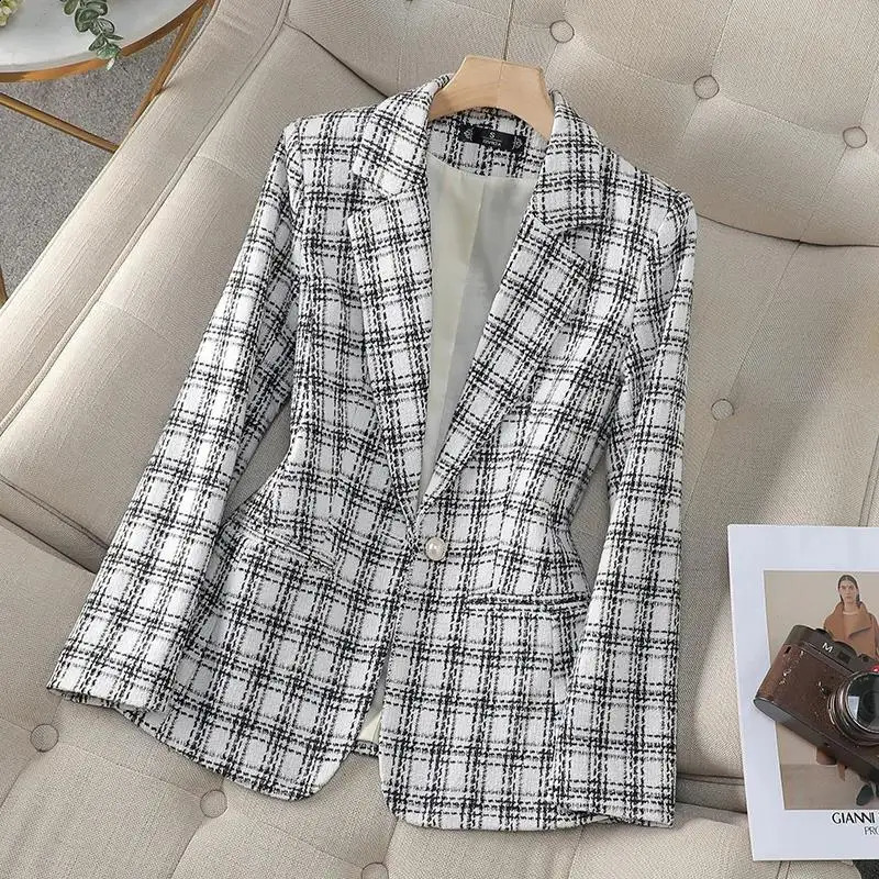 Woolen Plaid SpringSummer Womens Mini Set Jacket 2025 Korean Edition Plus Size Retro 250407