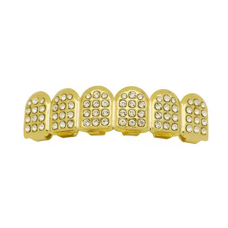 Hip hop rapper Zircon Crystal Shaker Teeth Grilz Hat Bottom Dental Bracket Metal Punk Personalized Teeth Jewelry Halloween T W250412