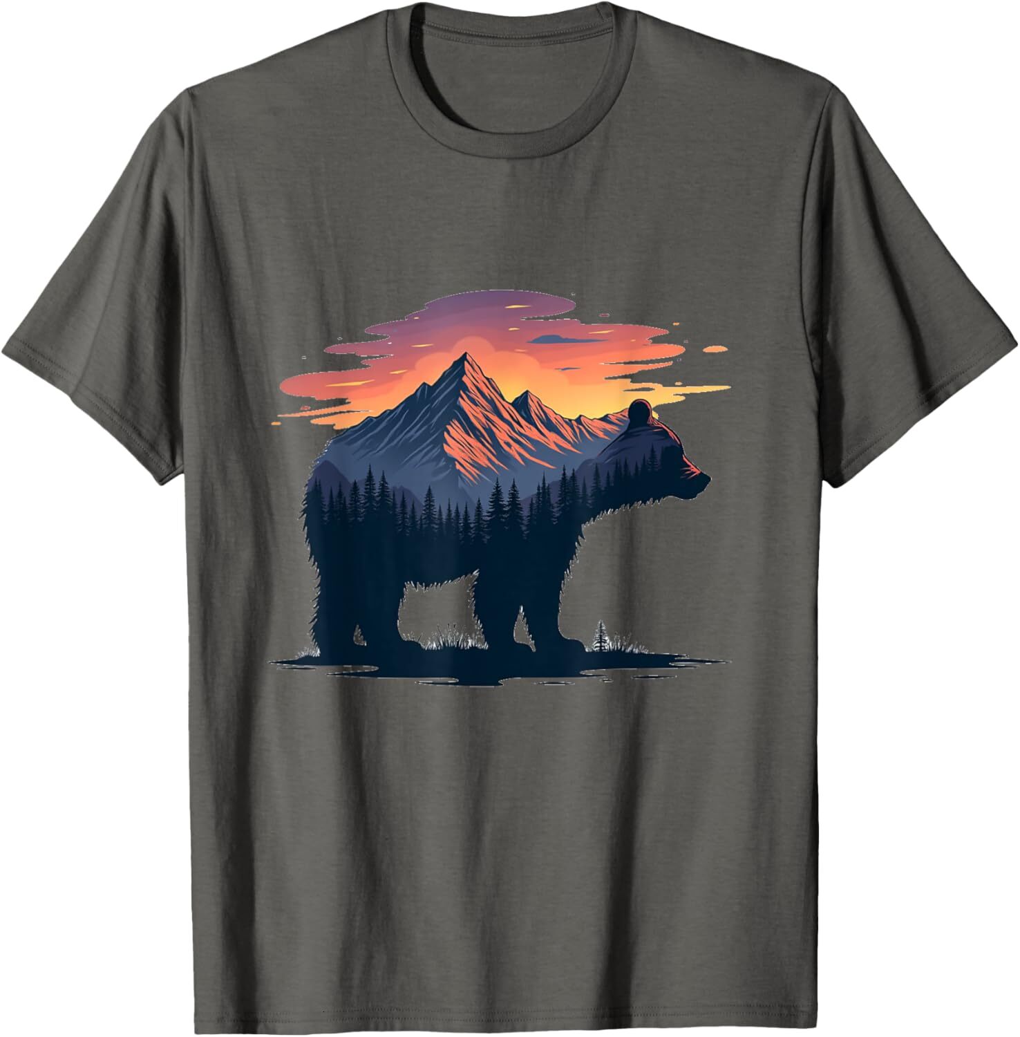 T shirt for Mens Bear Double Exposure Surreal Wildlife Animal Graphic Tee Casual Tops Clothes Short sleeve fashion