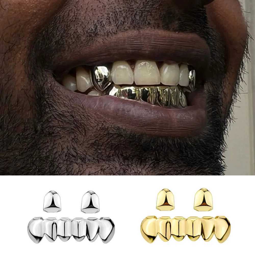 YONGX DIY Gold Silver 2/6 Teeth Grilz Hip Hop Gloss Tooth Cap Suitable for Womens Halloween Role Playing Jewelry Gifts W250412