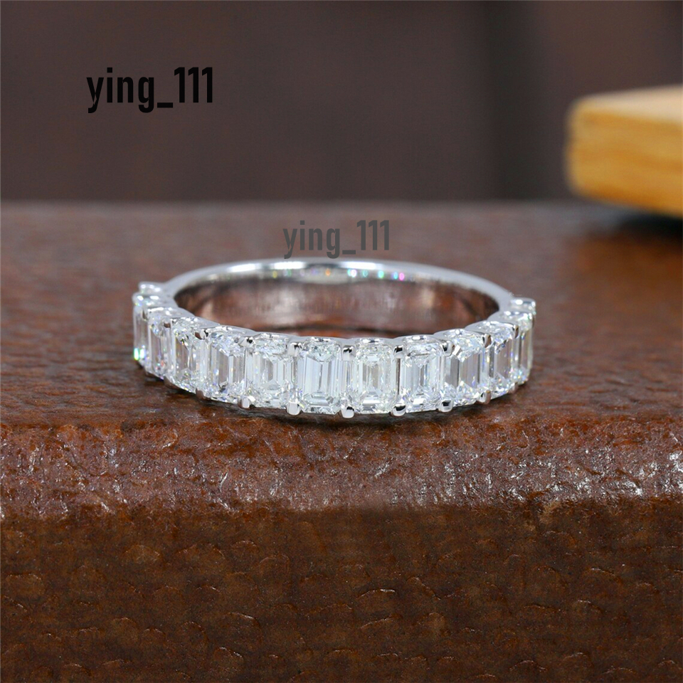 Jewelry 0.21ct Each Emerald Half Eternity Band 14K Real Gold HPHT Diamond Lab Diamond Ring For Women AU750 Ring Luxurious 14K yellow gold