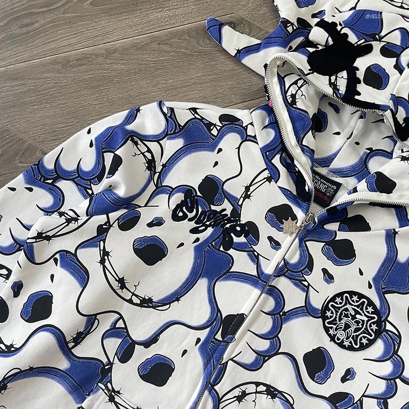 Men's Hoodies Glo Gang The Glory Hoodie Blue Cartoon Drink Print Full Zip Pullover Sweatshirt Y2k And Hip-hop Rock Youth Oversize Hooded For Men 