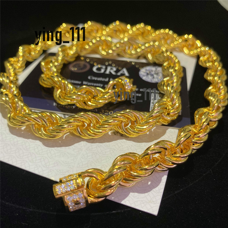 Drop Shipping Hip Hop Necklace Iced Out Moissanite Lock 925 Sterling Silver Rope Chain Diamond Gold Plated Cuban Link