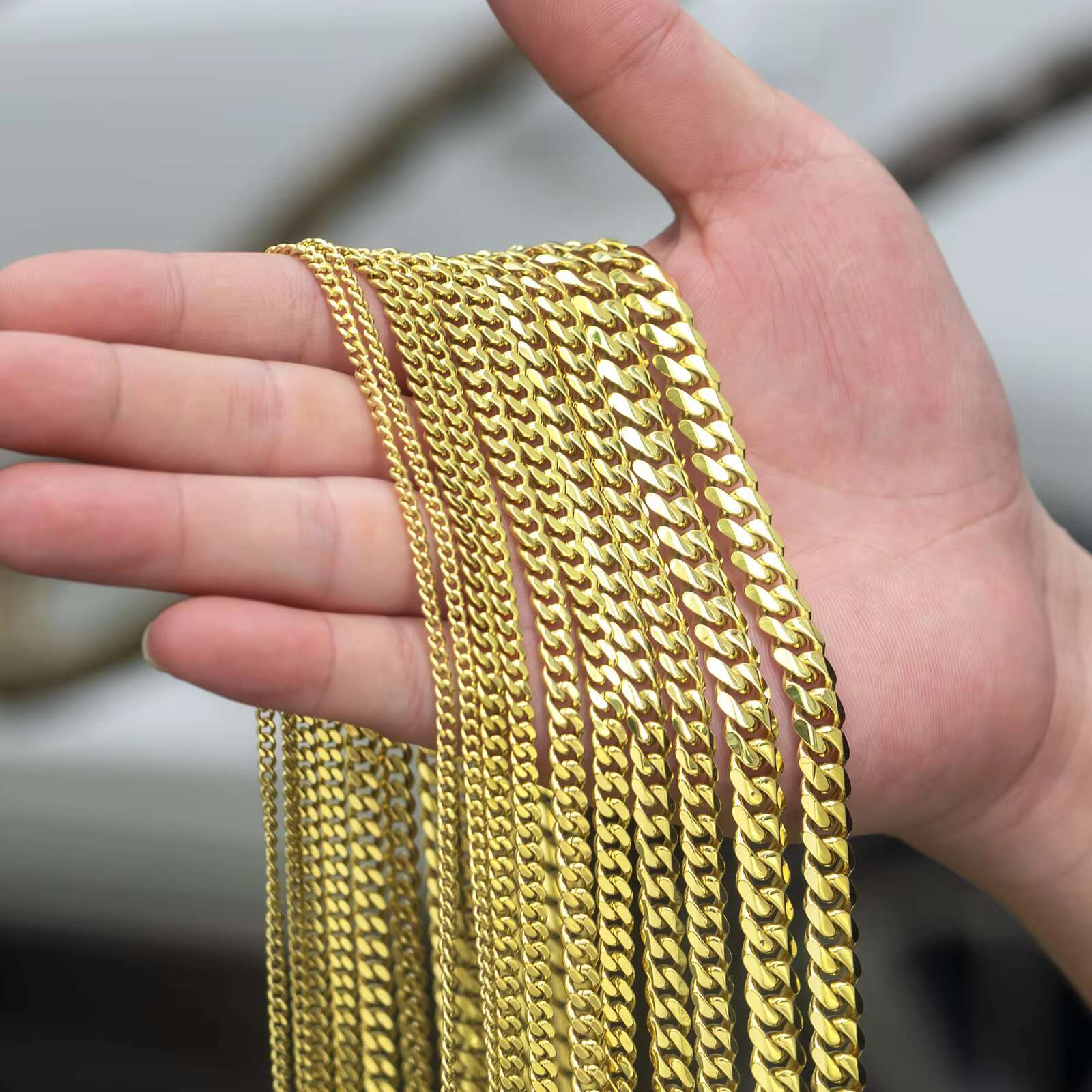 Real 14k gold filled chain jewelry stainless steel 3/5/6/8mm solid cut Miami Cuban k edge men's and women's necklace