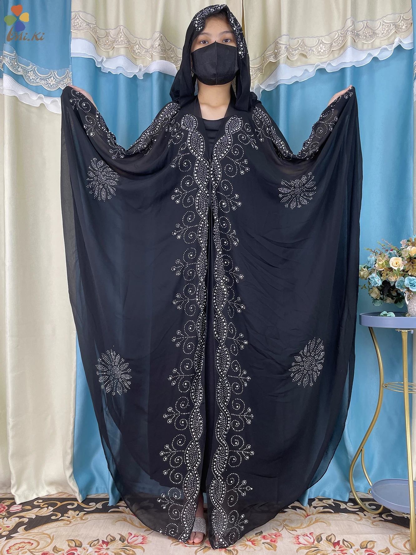 Open Muslim fashion clothing diamond y cardigan plus size African Abaya womens Robe Boubou Islamic 250411
