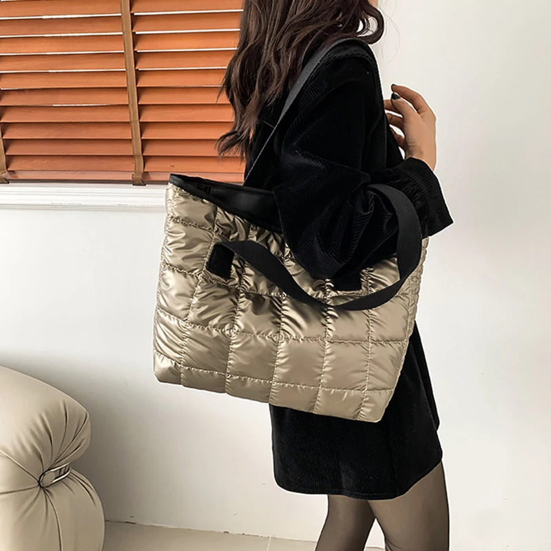 Fashion bedding shoulder bag cotton pad large capacity handbag solid color shopping womens 250401