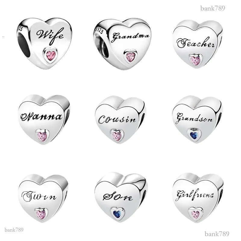 New Popular 925 Sterling Silver European Heart-shaped Wife Grandma Twin Girlfriend Beaded Fit Original Charm Bracelet DIY Women's Jewelry