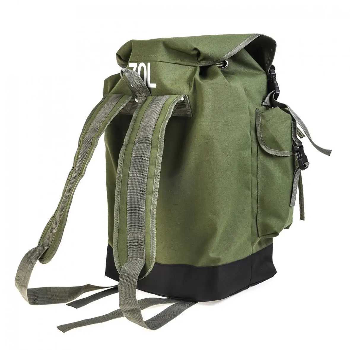 70L Large Capacity Multifunctional Army Green Canvas Carp Fishing Bag Fishing Tackle Backpack Serviceable Wear-resistant to Use Z250411