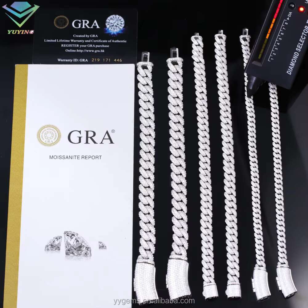 Hot Sale VVS Moissanite Diamond Chain 6mm-13mm S925 Sterling Silver Cuban Link Mens Hip-Hop Fine Jewelry Necklace