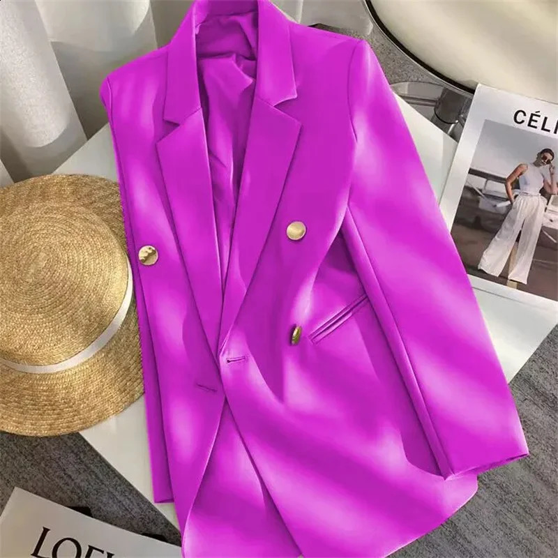 Womens elegant metal buckle white suit jacket casual office womens highend feeling Western style clothing springsummer 2025 250407