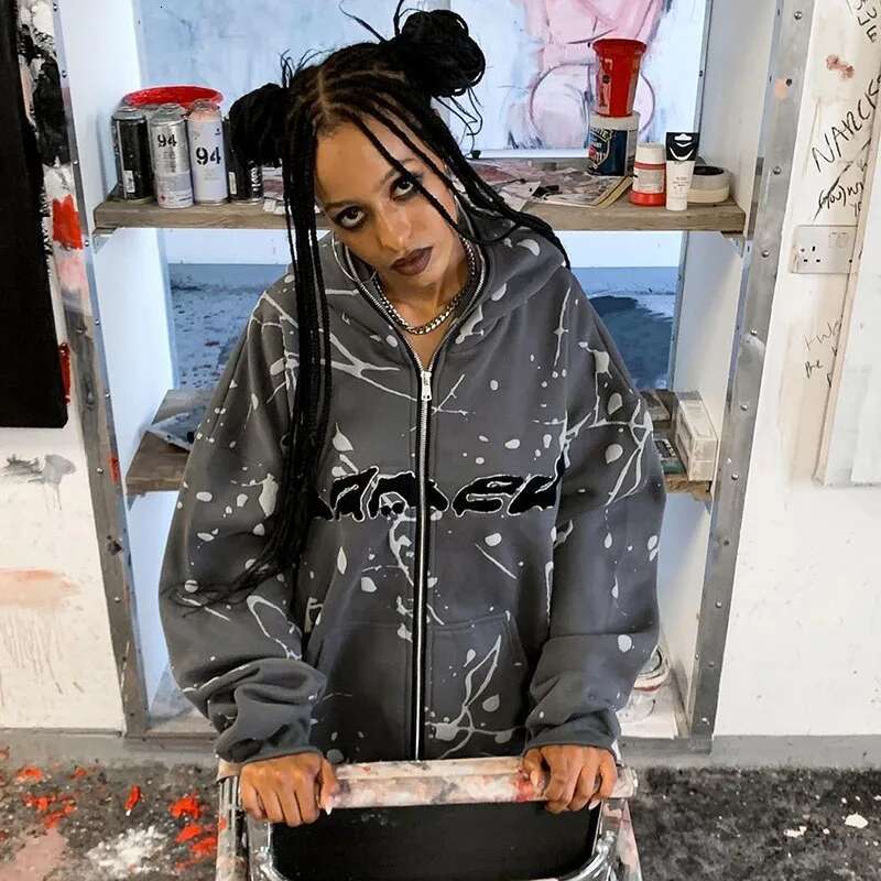 Street Wear Y2k Street Brand Retro Zipper Hoodie Printed Oversized Sportswear New Fashion 2000S Commuting Casual Jacket