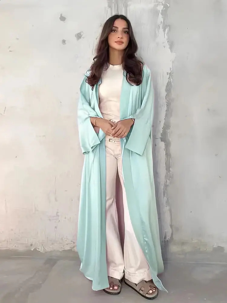 Eid al Fitr regular satin open kimono Abayada Gate Dubai Card Muslim womens clothing Kaftan Islamic robe 250411