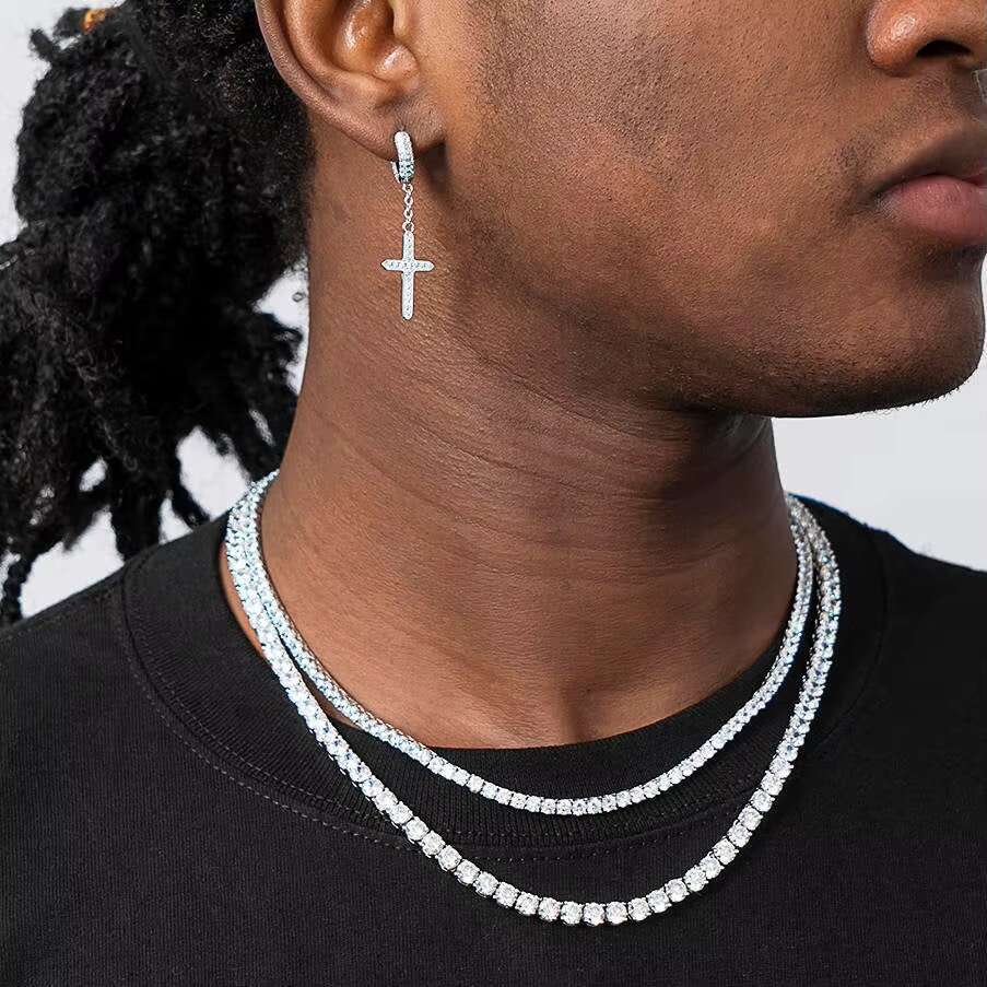 Men Gorgeous Women Gold Tennis Chain Ice Moissanite Diamonds Hip Hop Choker Chain Necklace 925 Silver Jewelry Bracelet for Men