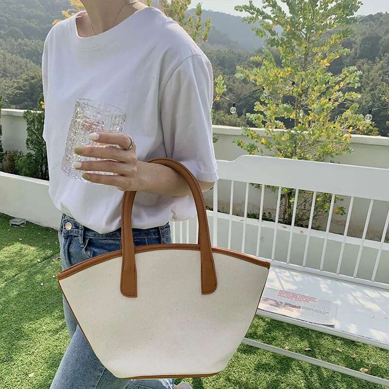Portable Canvas Large Capacity Women's Versatile Fashion Vegetable Basket Tote Bag, Bucket Bags