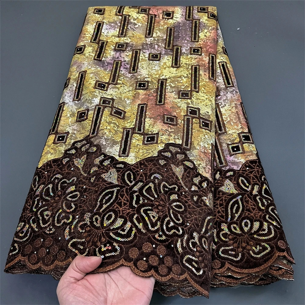 African Nigerian Sequins Tulle Lace FabricSewing Net Cloth Prom Dresses BeadsEmbroidery High Quality 2024 PS0024 5Yad 250407