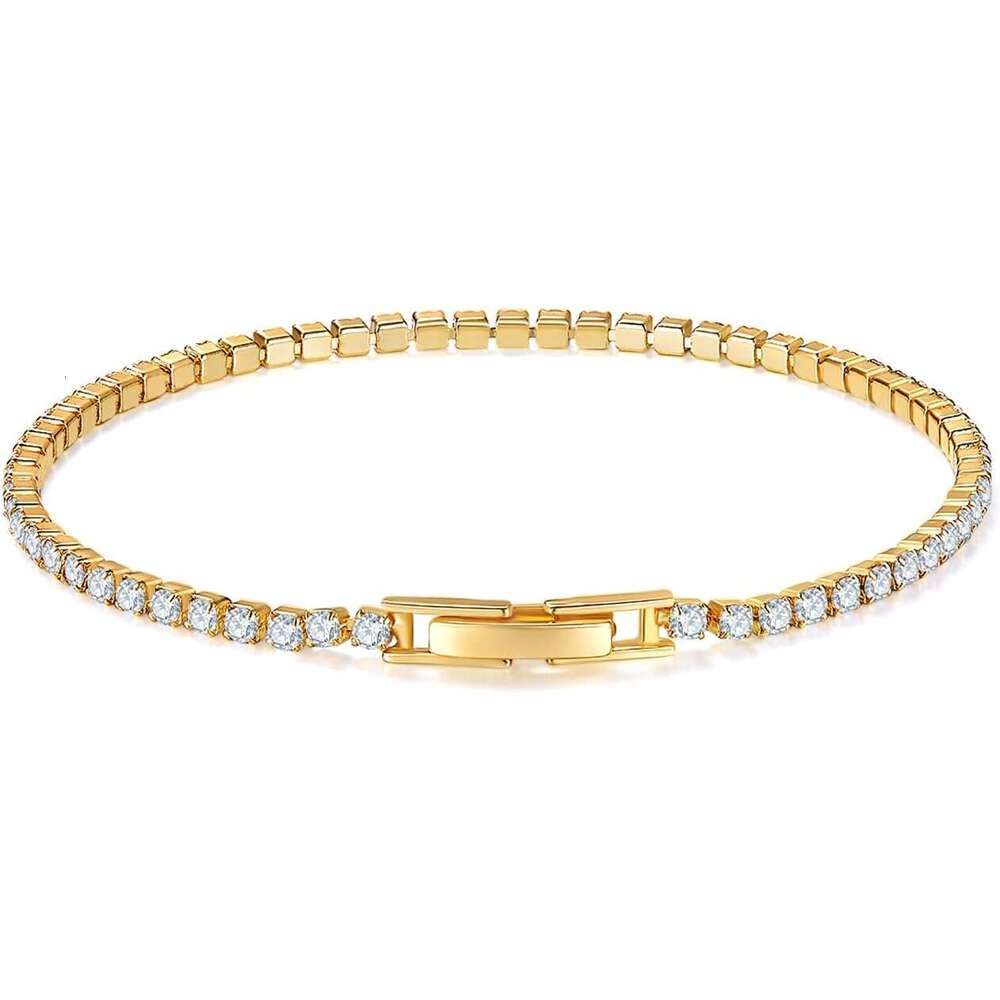 14K Gold/White Plated 2mm 3mm Cubic Zirconia Tennis Silver Bracelet, Gold Bracelet for Women | Classic CZ Bracelet| Size 6-8 Inch
