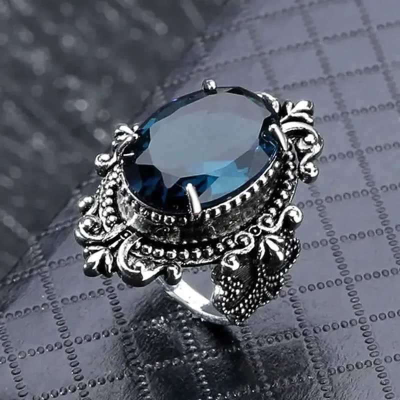 2024 Bohemian Blue Ring Female Aesthetics Cave Pattern Design Fancy Anniversary Gift Ethnic Finger Accessories La JewelryXJ250412