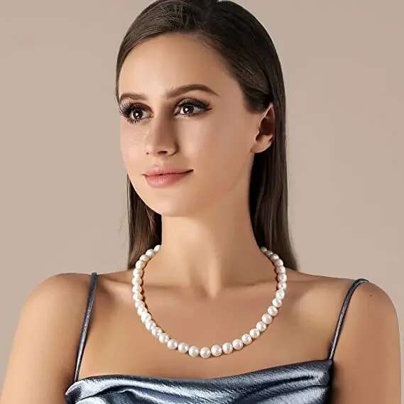 New Hot Real White Freshwater Cultured Necklaces for Women Girl Gift, Sterg Sier Women's Baroque Pearl Necklace