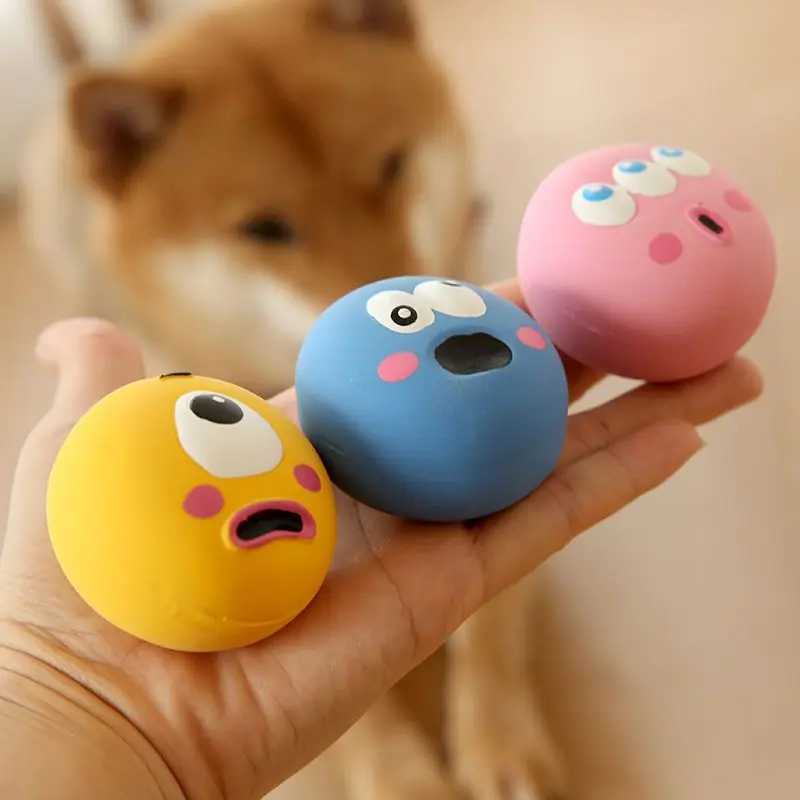 1 piece cute big eyed design dog sound toys durable latex chewing interactive training with squeaking dog toy balls Z250412