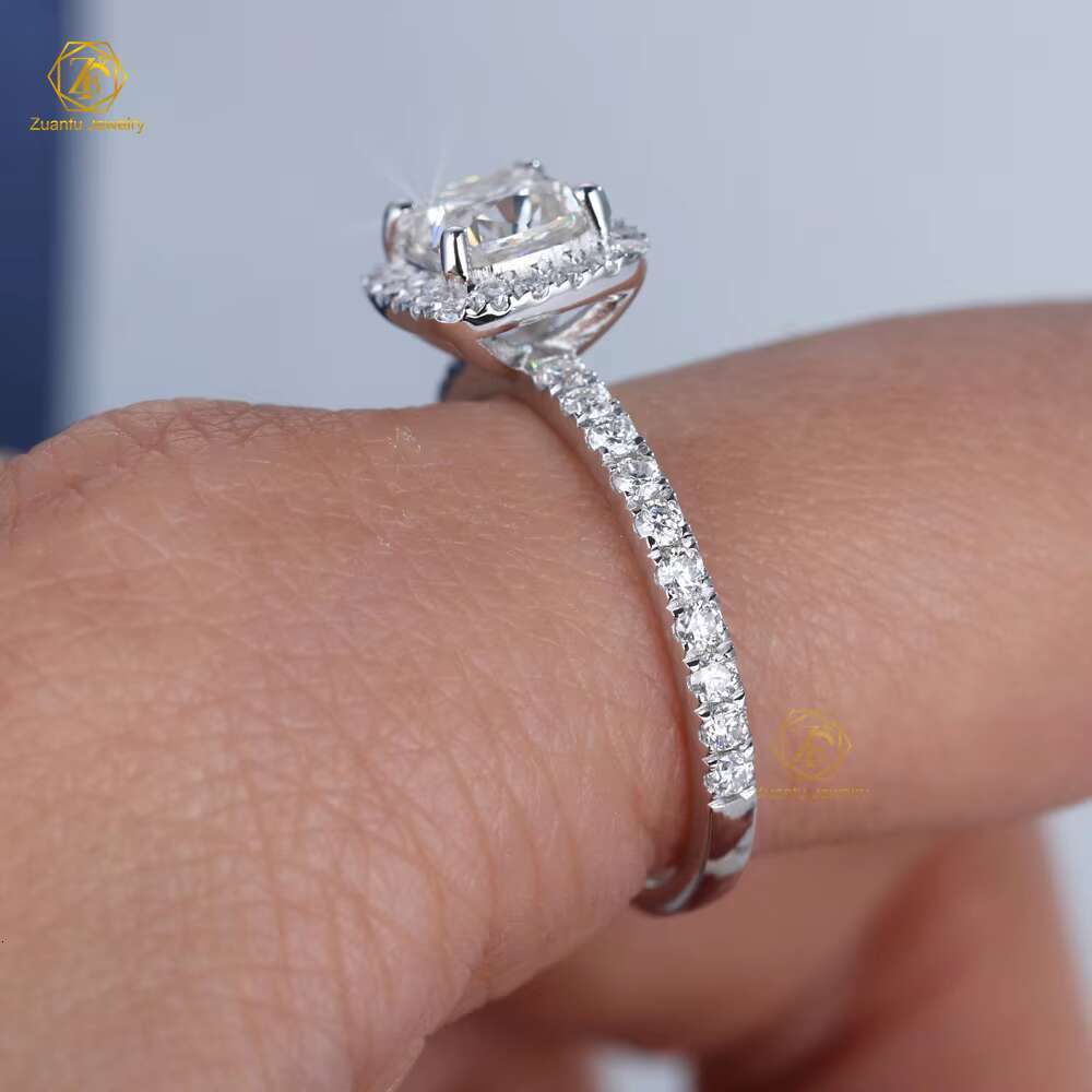 ZuanfoJewelry Custom 1CT 6x6mm 925 Sterling Silver Moissanite Solitaire Women Engagement Wedding Ring Halo Ring With Women