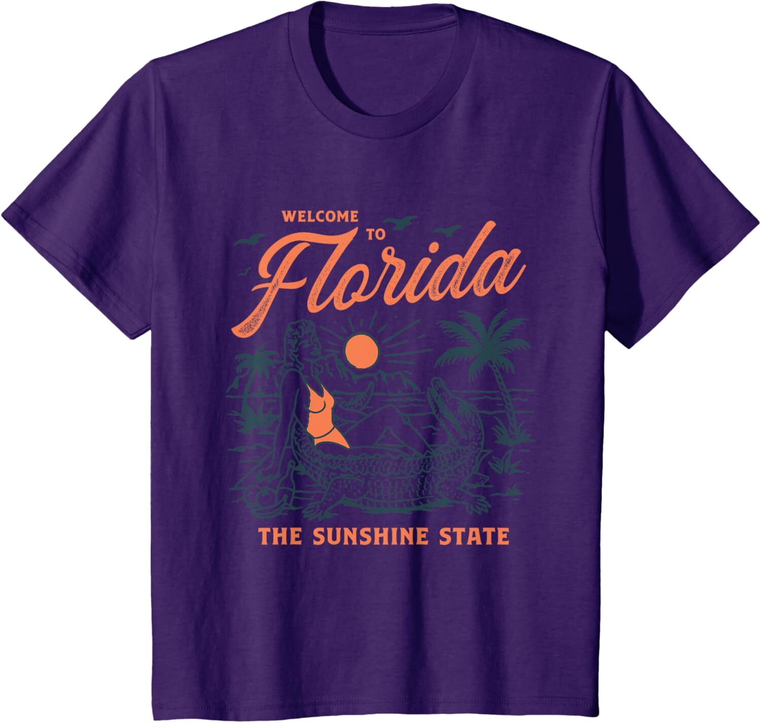 T shirt for Mens Welcome to Florida funny vintage gator beach sunshine state Graphic Tee Casual Tops Clothes Short sleeve cool