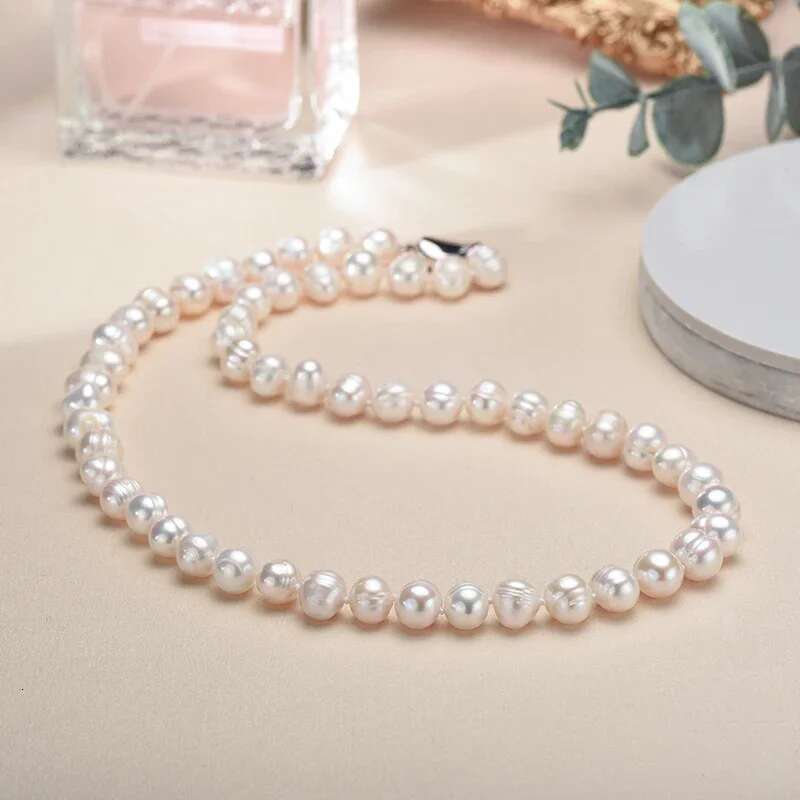 New Hot Real White Freshwater Cultured Necklaces for Women Girl Gift, Sterg Sier Women's Baroque Pearl Necklace