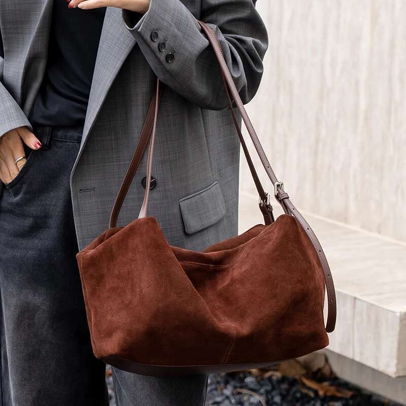 Designer Bag Women's Suede Cow Genuine Leather Shoulder Bags Ladies Soft Cowhide Crossbody Bag Female Design Lazy Commuting Handbag