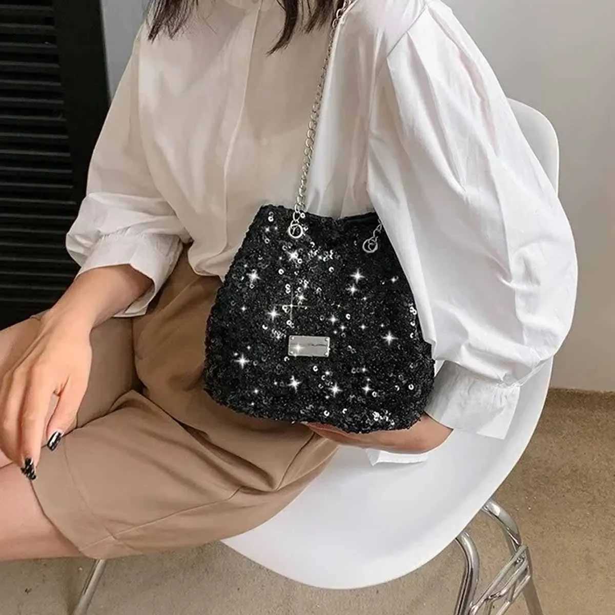 YANZAI 2024 Luxury Designer Handbag Trend Sequin Pillow Bag Womens Large Capacity Crossbody Bags Bling Breathable Ladies ShouldC250412