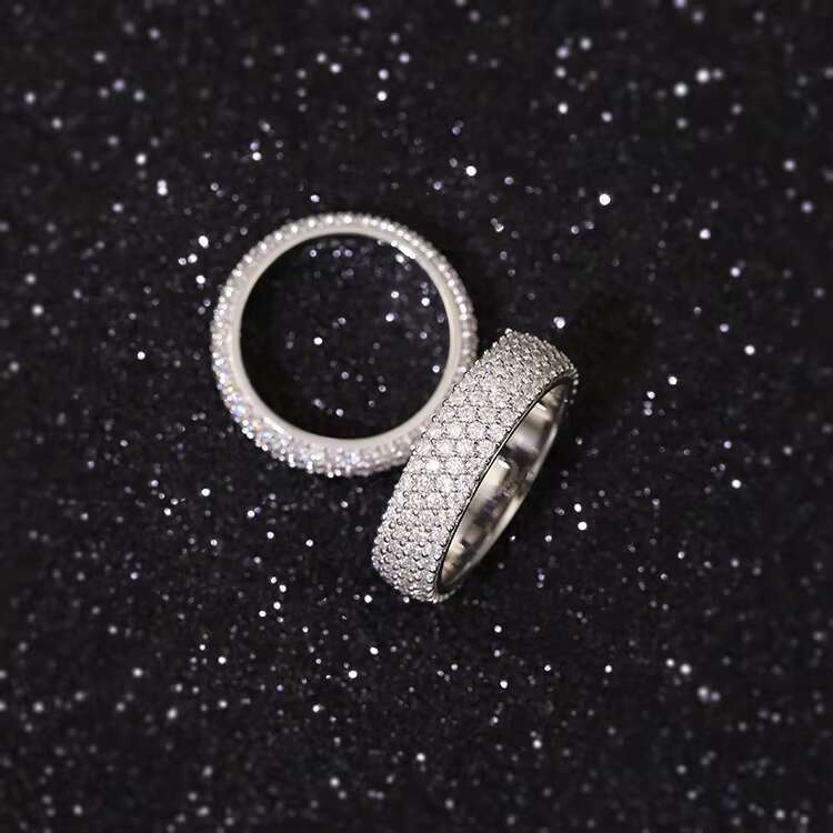 RTS Passed Diamond test S925 Silver Cuban Ring Jewelry D Vvs Moissanite 4rows 5rows Hip Hop Mens Ring Cuban Ring