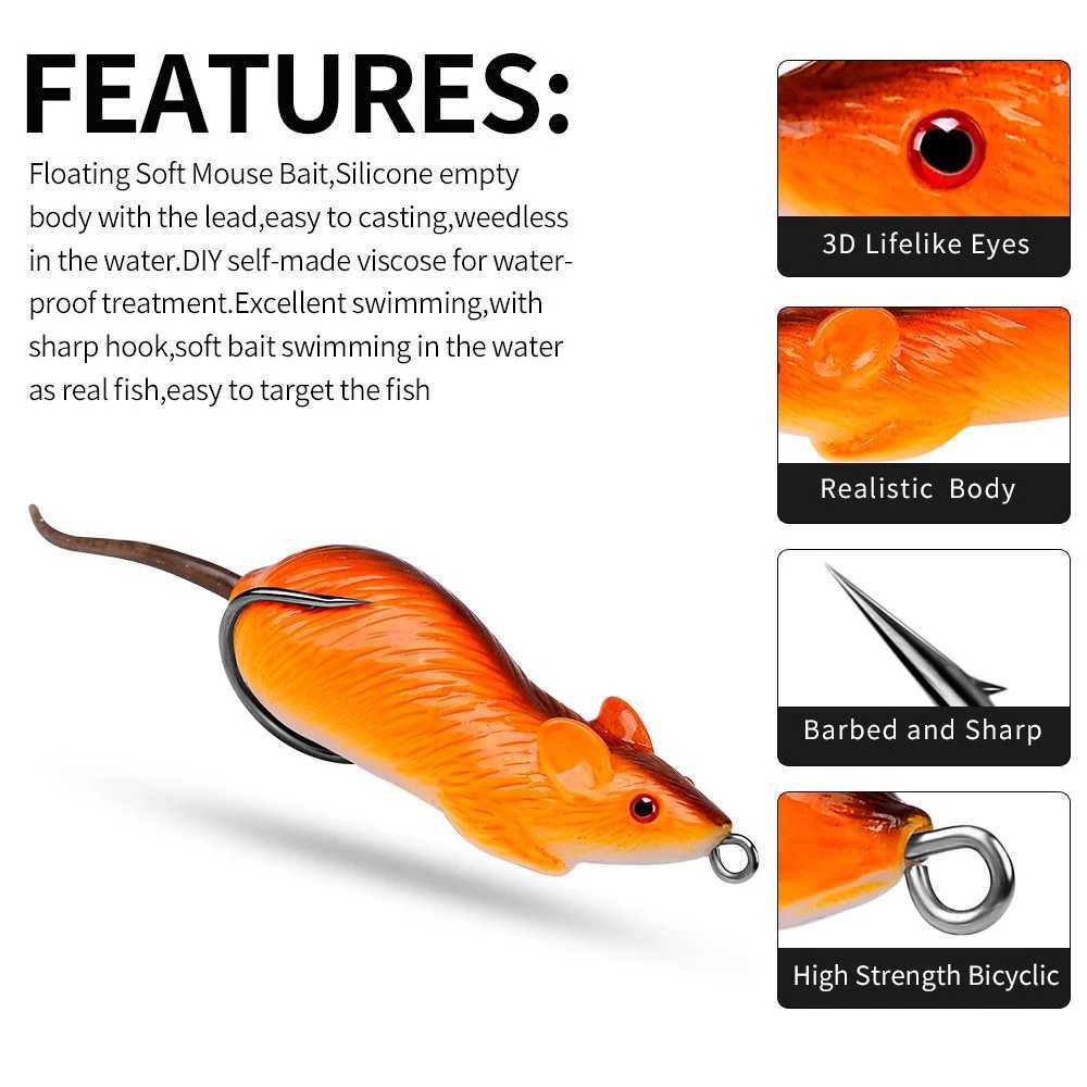 3D Eyes Soft Mouse Bait Bells Sound 5.5/6cm 10.5/11.5g Fishing Lure Frog Silicon Artificial Set Sea Swim Bait Fishing Tackle Z250411