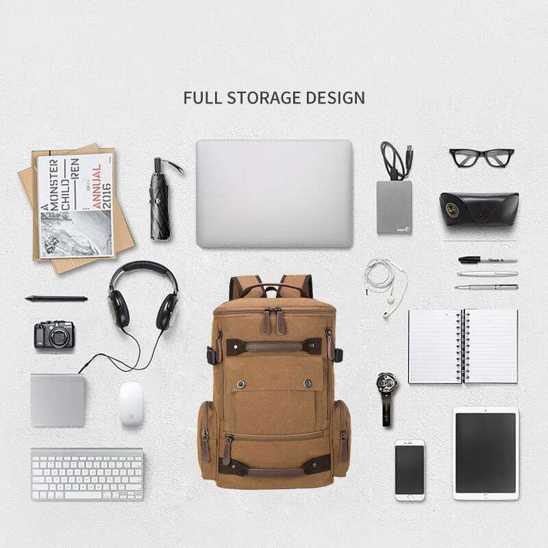 New Korean Style Men Travel Men's Portable Layered Multi-Work Canvas Shoulder Bag Commuter Backpack