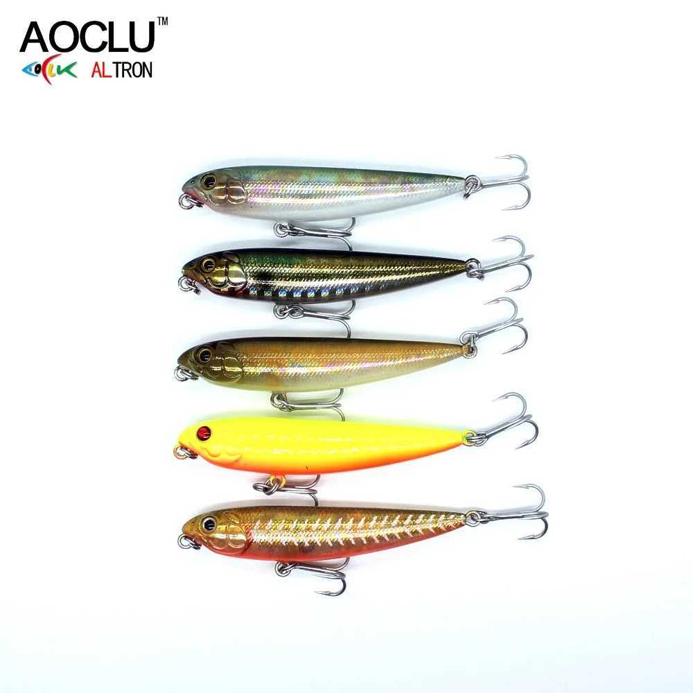 AOCLU Topwater Wobbler 60mm 105mm Pencil Walk The Dog Hard Bait Popper Stick Fishing Lure Bass Fresh Salt Water 10# VMC Hooks Z250411