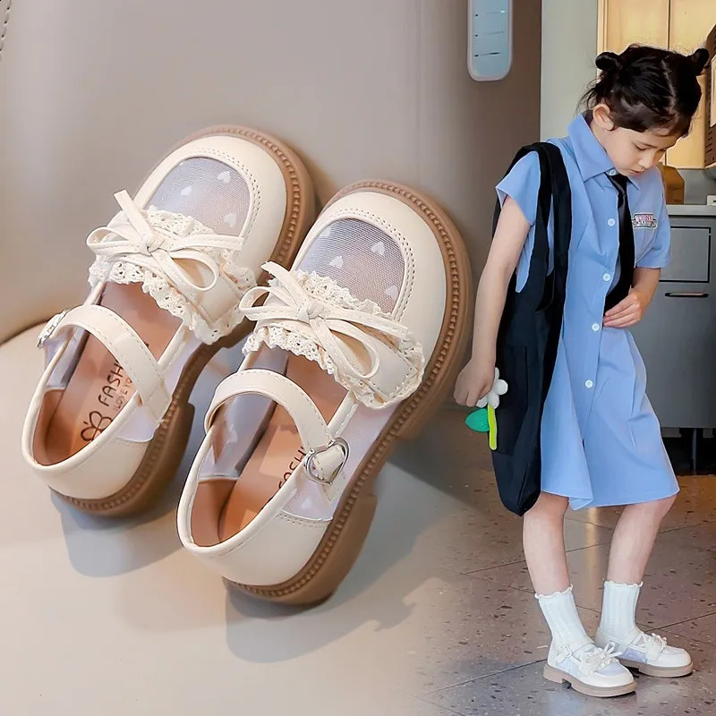 2-14Y Princess Girl Shoes Baby Childrens Fashion Mary Jane Shoes Girl Lolita Style Ruffle Lace Dress Black Beige 250411