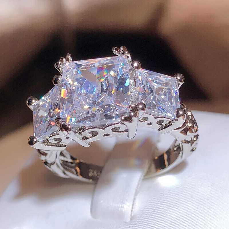 Classic Square Zirconia Ring 925 Stamp Hollow Geometry Jewelry Party Wedding Birthday Gift WholesaleXJ250412