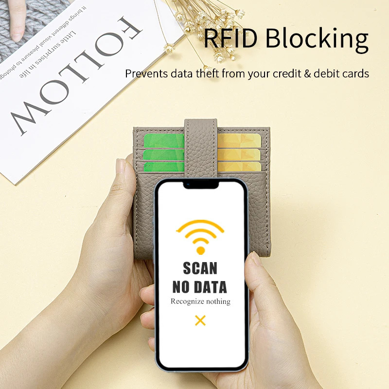 Genuine leather womens RFID blocking ultra-thin mini short wallet womens double fold wallet with 9 card slots and 1 coin pocket 250411