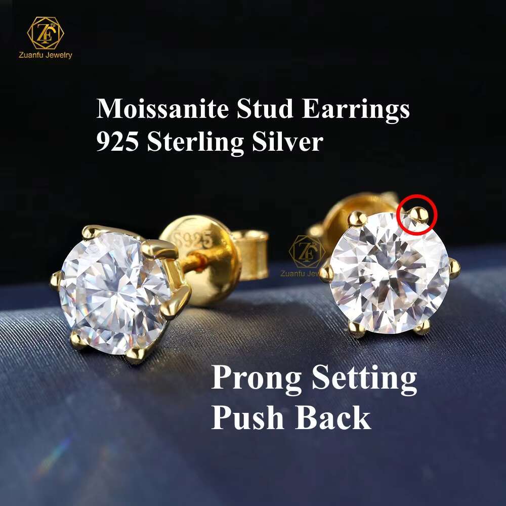 2025 Newest Hot Sale High Quality 6.5mm Moissanite Earrings 6 Prongs Cut 925 Sterling Silver Stud With Gold Hot Selling Jewelry