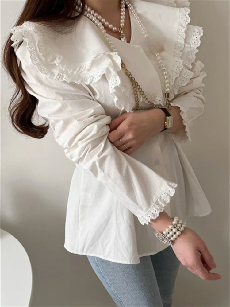 Summer Women Blouse Spring Shirt Female Woman Blouse Maxi Blusas Chiffon Casual Elegant Vintage Long Sleeve Oversize Loose White 250411